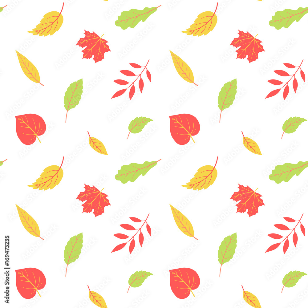 Autumnal seamless pattern with leaves. Vector harvest falling background