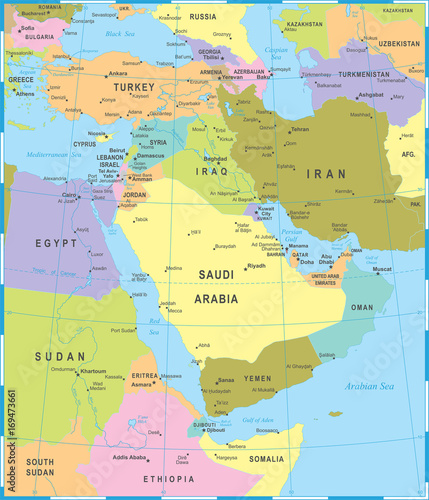 Fototapeta Naklejka Na Ścianę i Meble -  Middle East Map - Vector Illustration