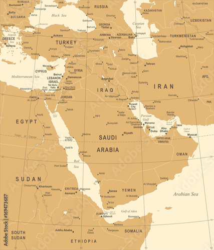 Middle East Map - Vintage Vector Illustration