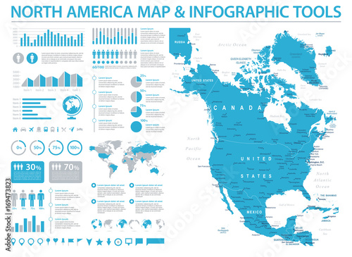 North America Map - Info Graphic Vector Illustration photo