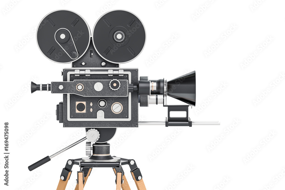 Old movie camera, side view. 3D rendering Old movie camera, side view. 3D rendering