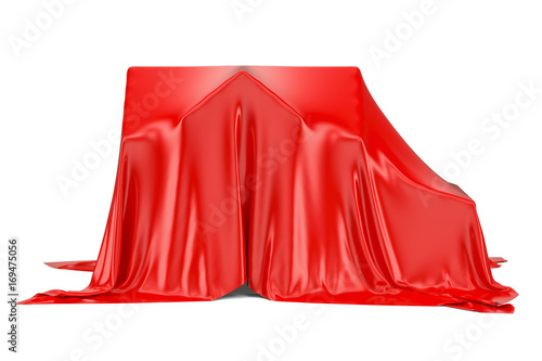 Home covered red fabric, 3D rendering