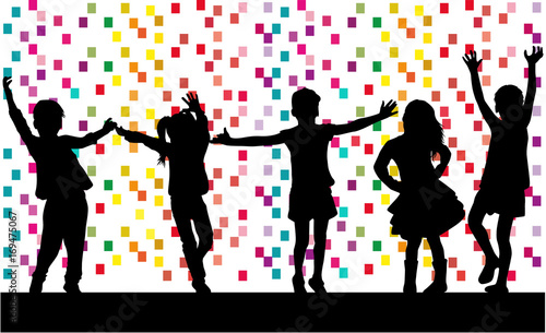 Dancing children. Silhouettes of people concept.