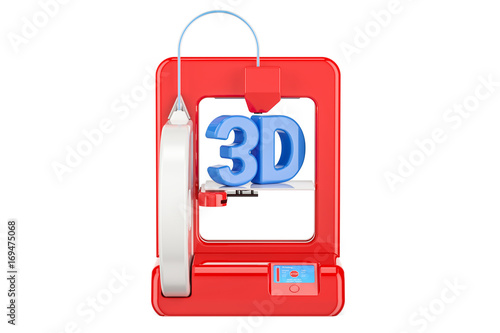 Modern red 3D printer, 3D rendering