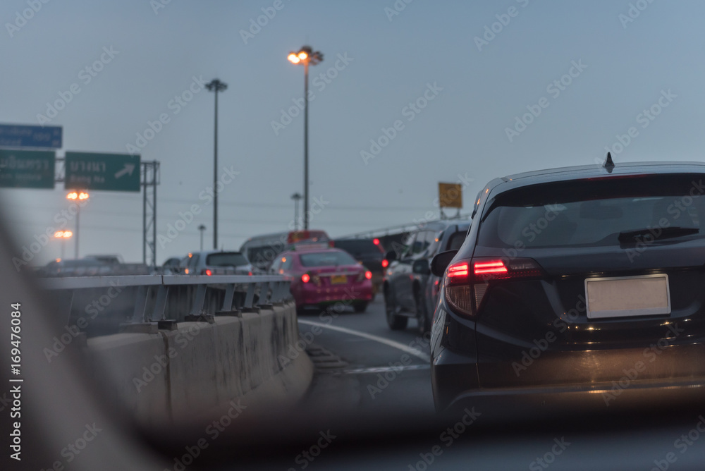 traffic jam with row of car