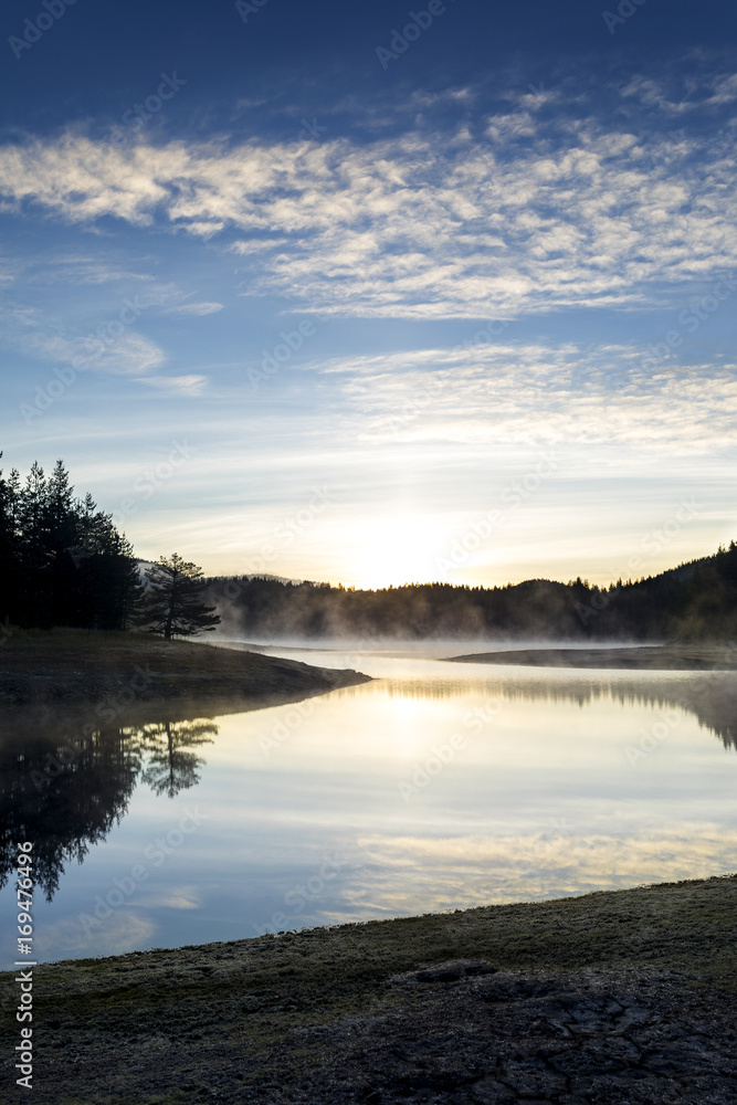 Foggy morning over the dam of Beglika Foggy morning over the dam of Beglika