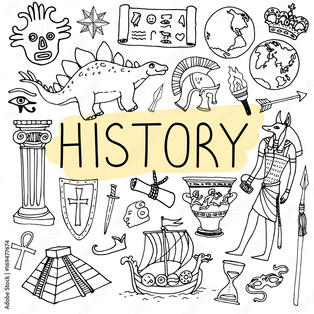 History hand drawn doodles. Vector back to school illustration. - obrazy, fototapety, plakaty 