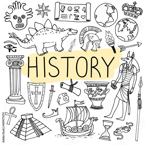 History hand drawn doodles. Vector back to school illustration.