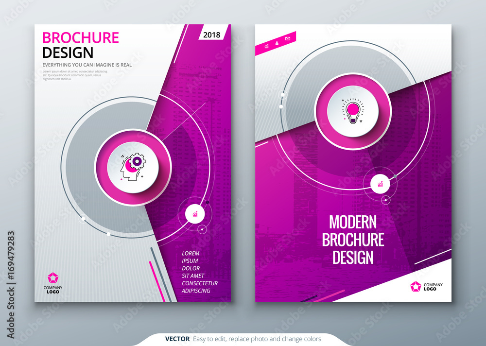 Fototapeta premium Cover set. Pink template for brochure, banner, plackard, poster, report, catalog, magazine, flyer etc. Modern circle shape abstract background. Creative brochure vector concept