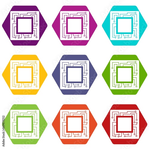 Microchip icon set color hexahedron