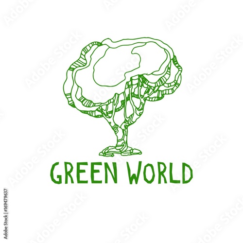 ECO friendly. The concept, design, ecology logo with green Eco Earth and trees. Vector illustration on a white background.