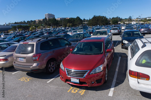 Parking lots with a lot of vehicles in San Francisco California USA