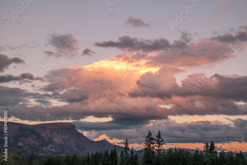 Sunset over a lone mountain 