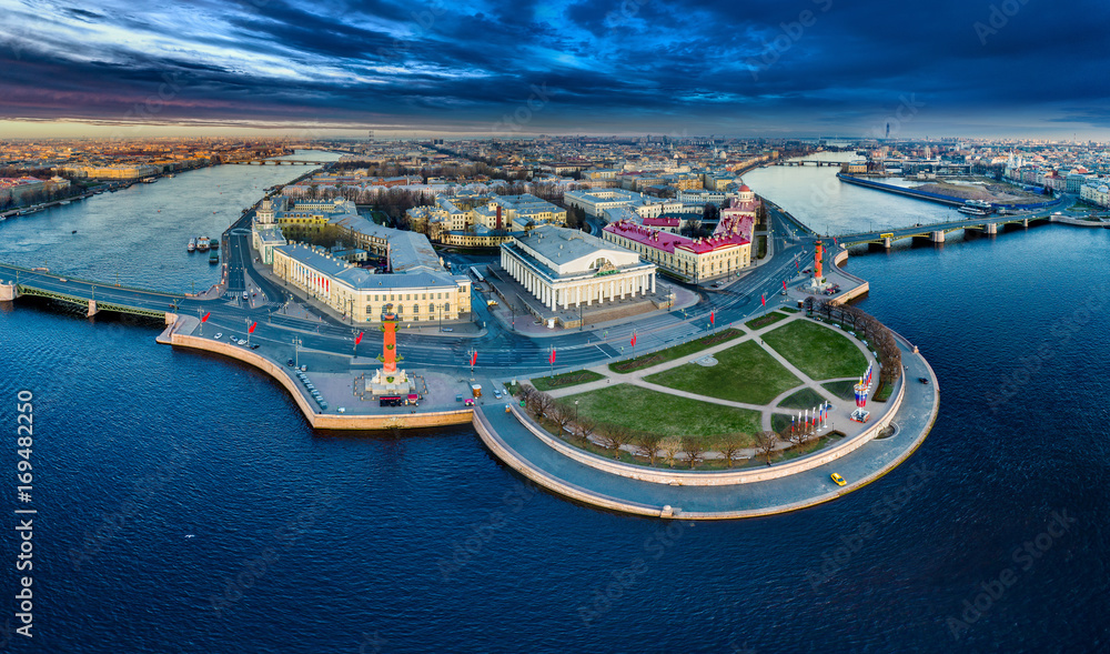 View of St. Petersburg from the air. Spit of Vasilyevsky Island. Russia.