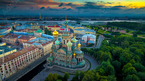 Panorama of St. Petersburg. The Church of the Savior on Blood. Embankment of the Griboedov Canal. Russia.