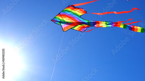 Colorful rainbow kite flying