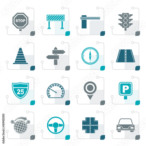 Stylized Road and Traffic Icons - vector icon set