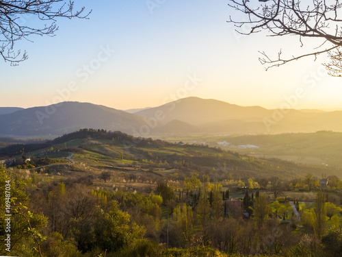 Italy, Umbria, Apennines, Sunset on the valley