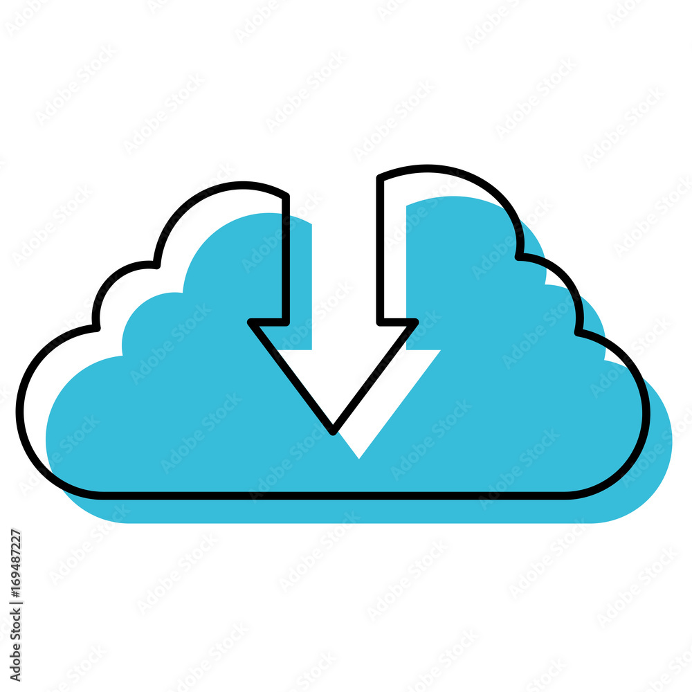 watercolor silhouette of cloud service with download icon watercolor silhouette of cloud service with download icon