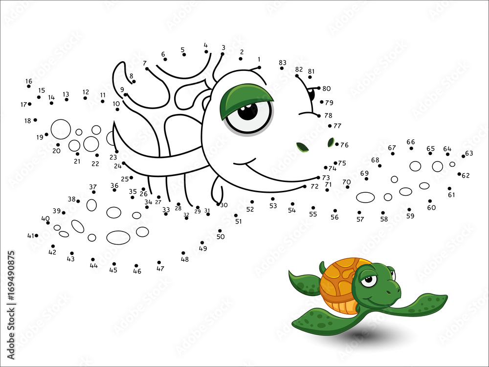 Turtle Cartoon Connect the dots and color Stock Vector | Adobe Stock