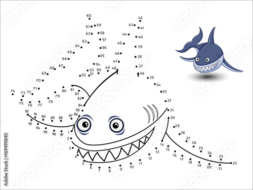 Shark Cartoon Connect the dots and color