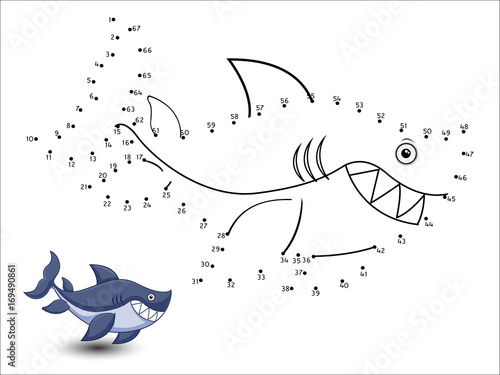 Shark Cartoon Connect the dots and color