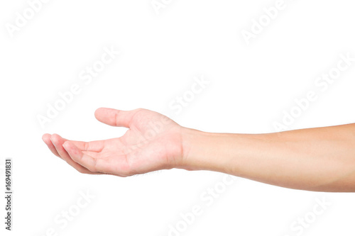 Man hands holding something on white background