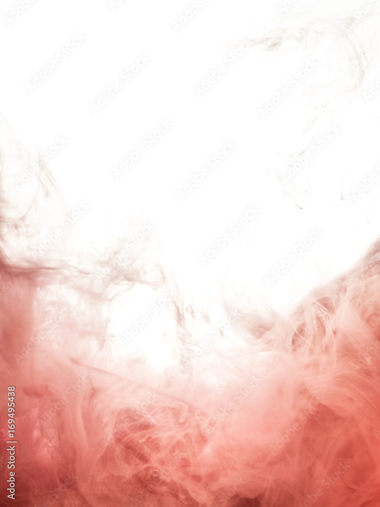 Obraz premium Ink swirl in water isolated on white background. The paint in the water. Soft dissemination a droplets of pink ink in water close-up. Abstract background. Explosion of splashes yellow acrylic ink.