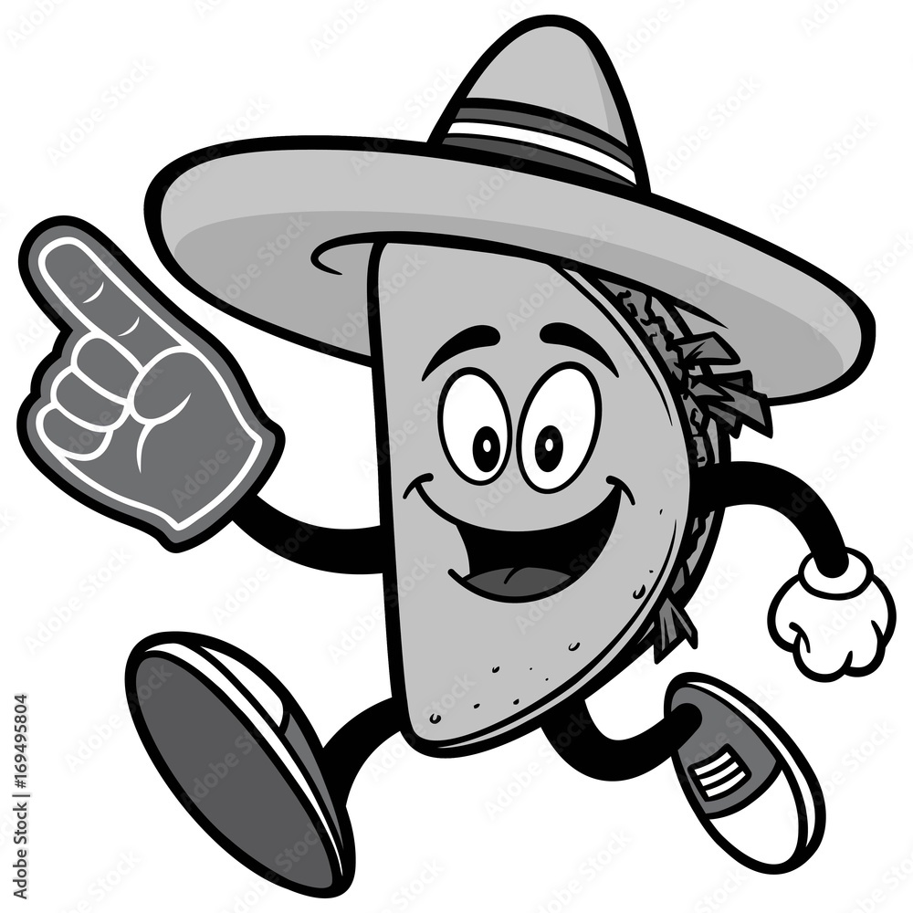 Taco Running with Foam Finger Illustration Taco Running with Foam Finger Illustration