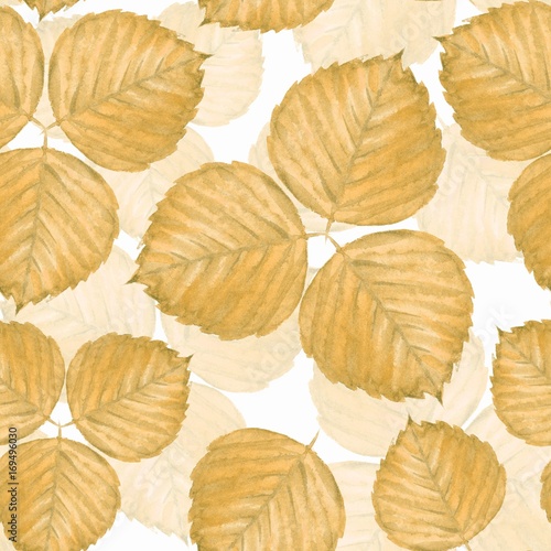 Seamless pattern with watercolor yellow leaves