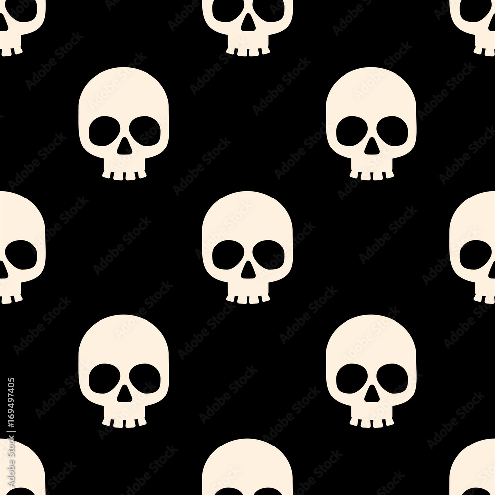 Seamless pattern with white skulls. Vector illustration