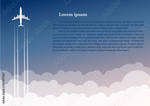 The plane flies up against the background of clouds.