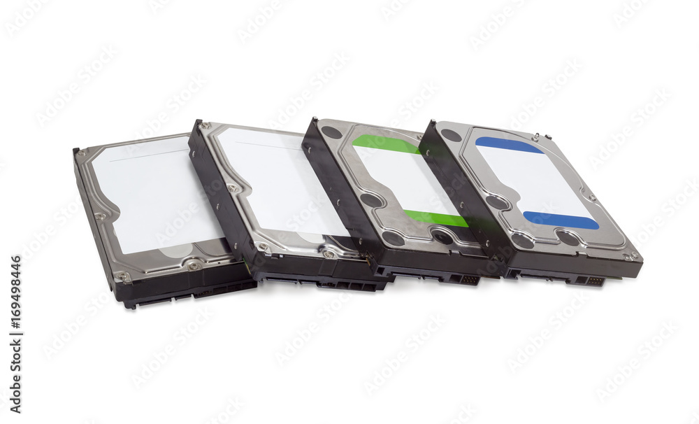 Several different hard disk drives on a white background Several different hard disk drives on a white background