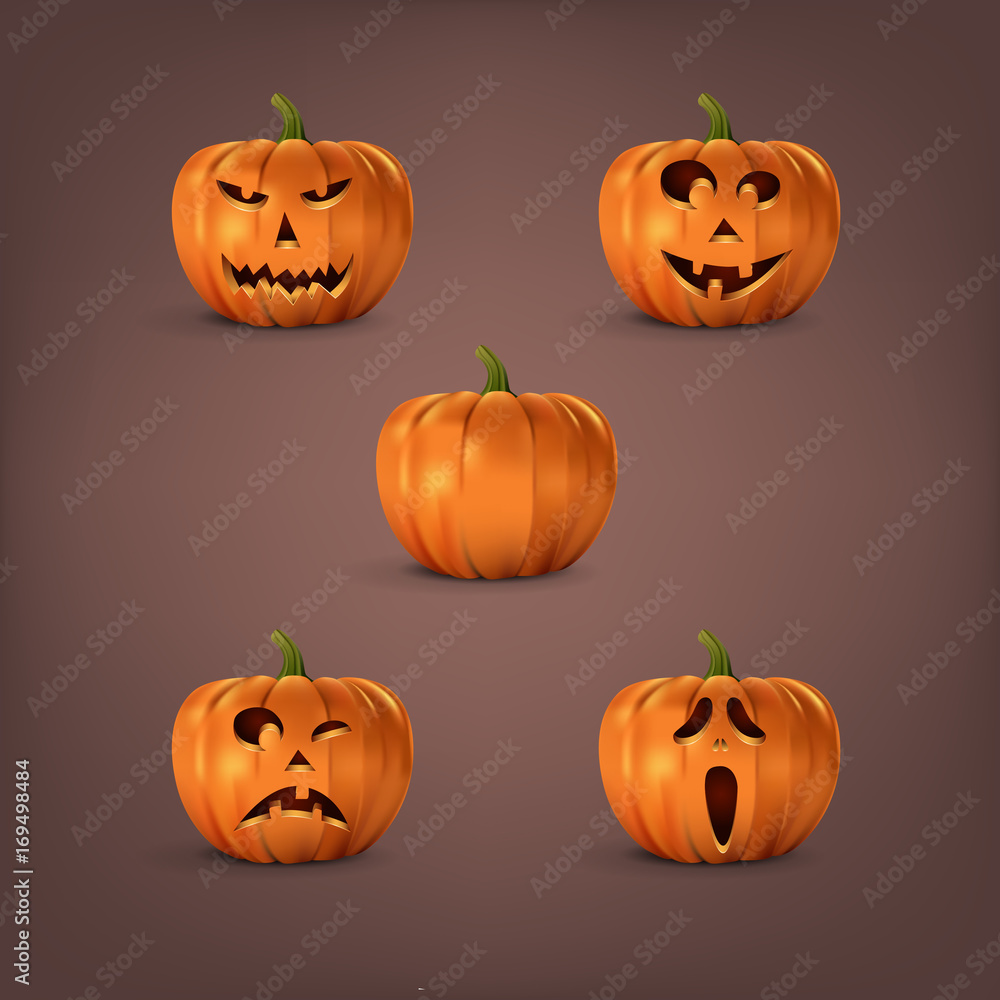 Halloween pumpkins set on dark background. Vector isolated halloween elements. Halloween pumpkins set on dark background. Vector isolated halloween elements.