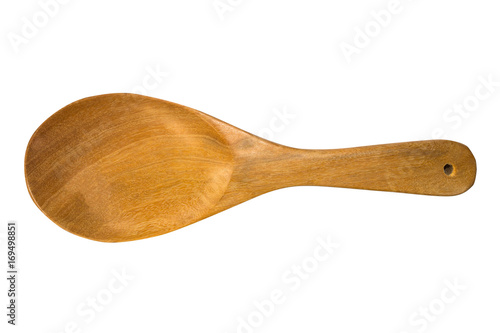 Wooden spoon on isolated white background.