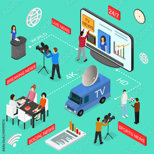 Mass Media News Concept Isometric View. Vector