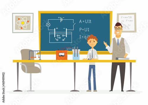 Science lesson at school - modern cartoon people characters illustration