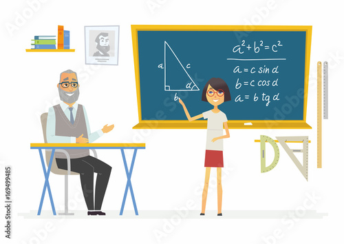 Geometry lesson at school - modern cartoon people characters illustration