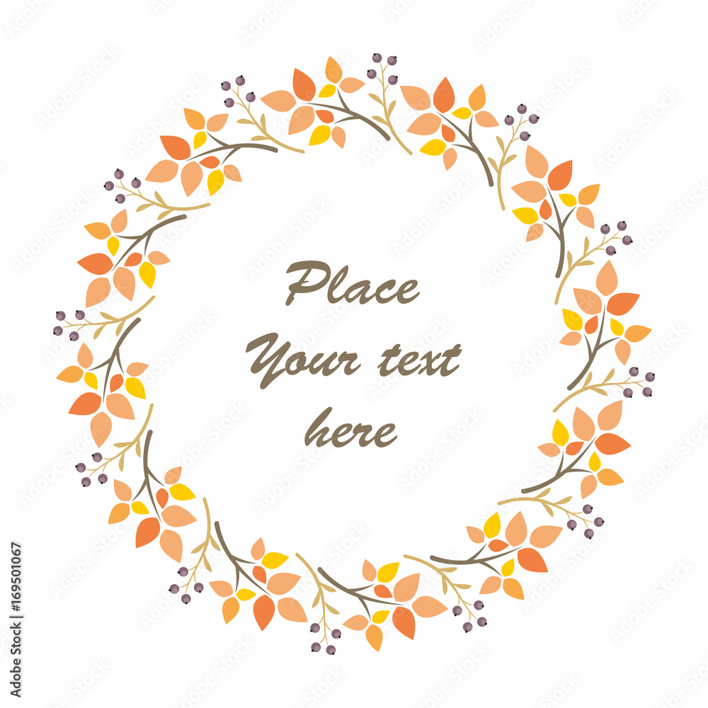 Autumn round frame with image of branches and leaves. Vector background. Autumn round frame with image of branches and leaves. Vector background.