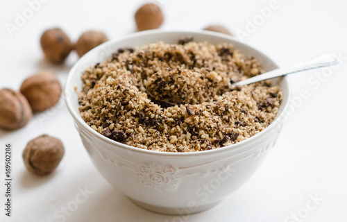 Grated walnut and chocolate