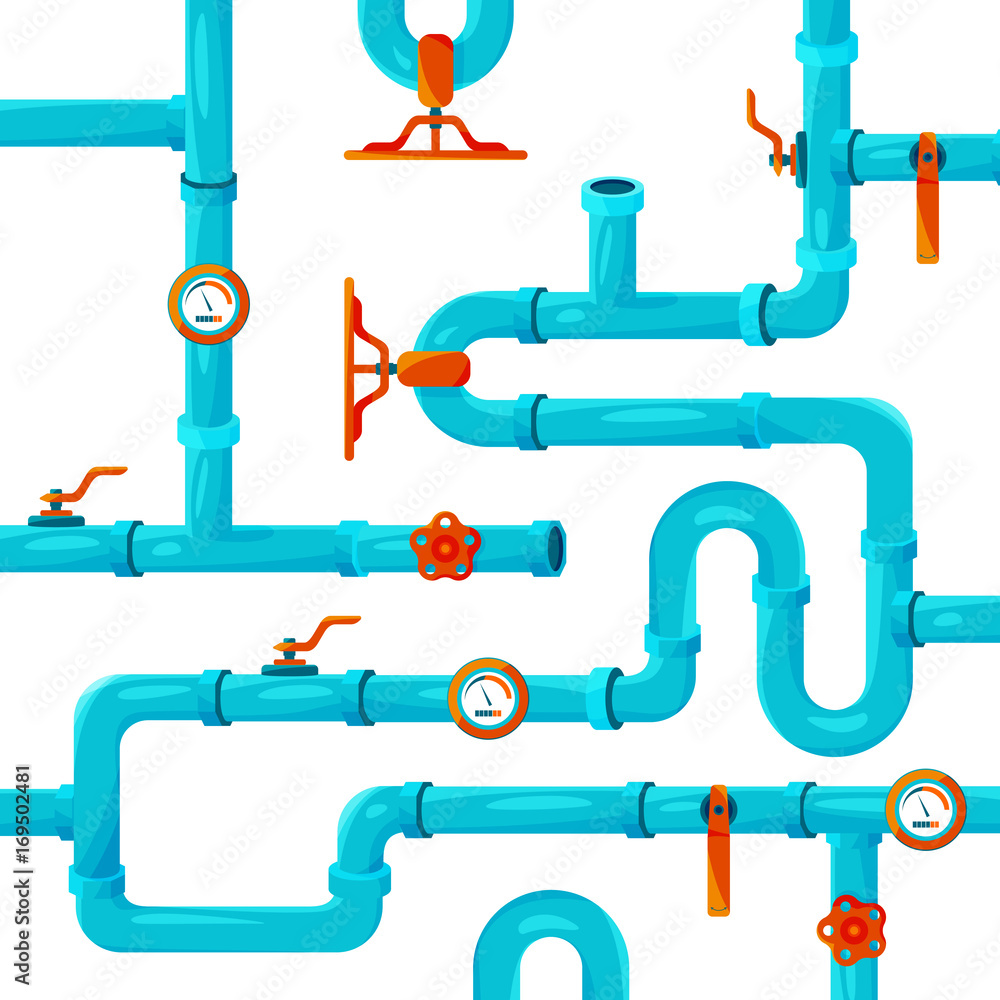 Water pipeline system installation. Vector background picture