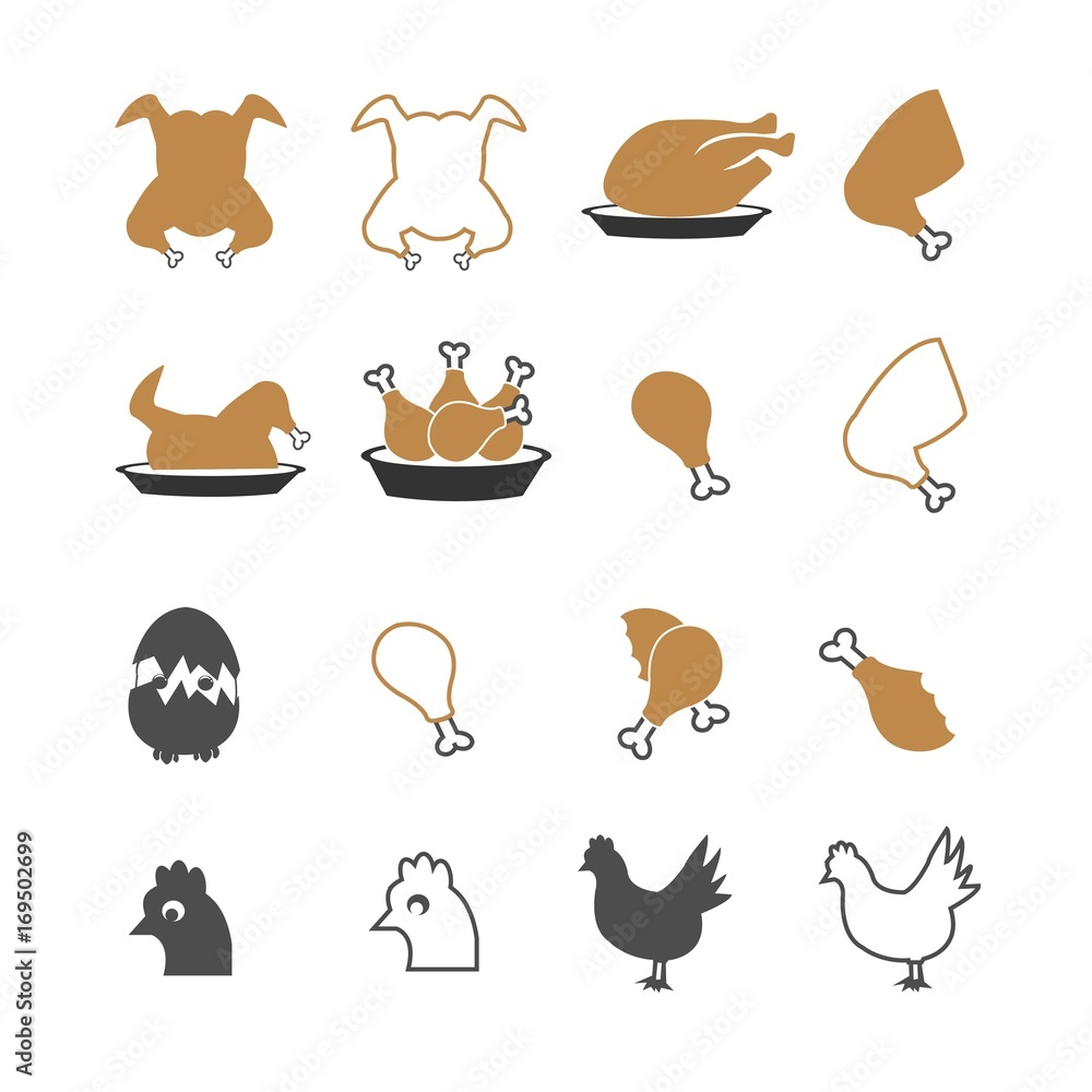 chicken food icons set vector