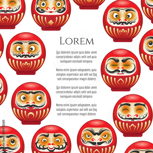 Japanese red daruma dolls poster design, vector illustration