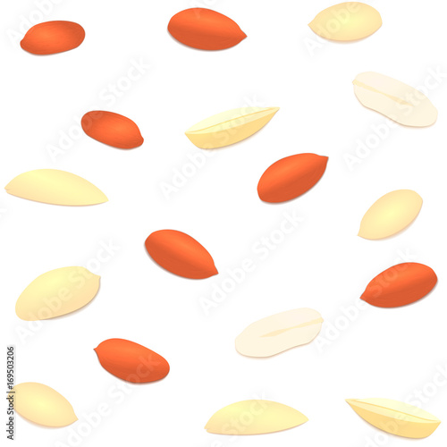 Vector seamless background peanut nut. A pattern of shelled peanuts nuts in shell and shelled. Tasty Image on white background nuts for printing on packaging, advertising of healthy foods