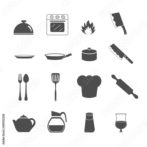 kitchen utensil icons set vector