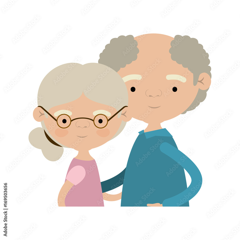 light color silhouette of half body couple elderly of grandmother with collected side hairstyle with grandfather with curly hair and glasses