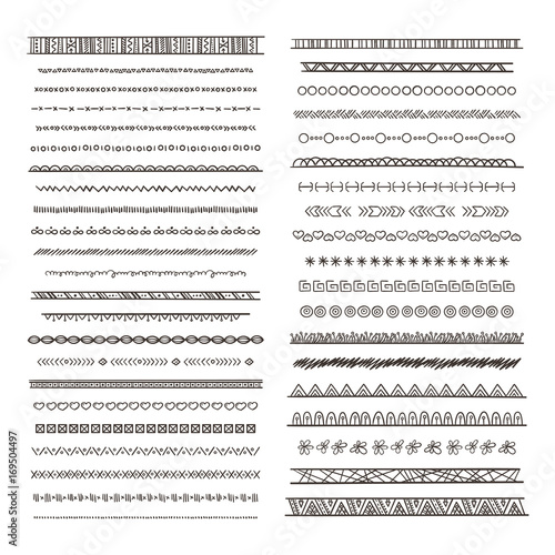 Tribal borders illustrations in boho style. Vector collection isolate. Hand drawn pictures