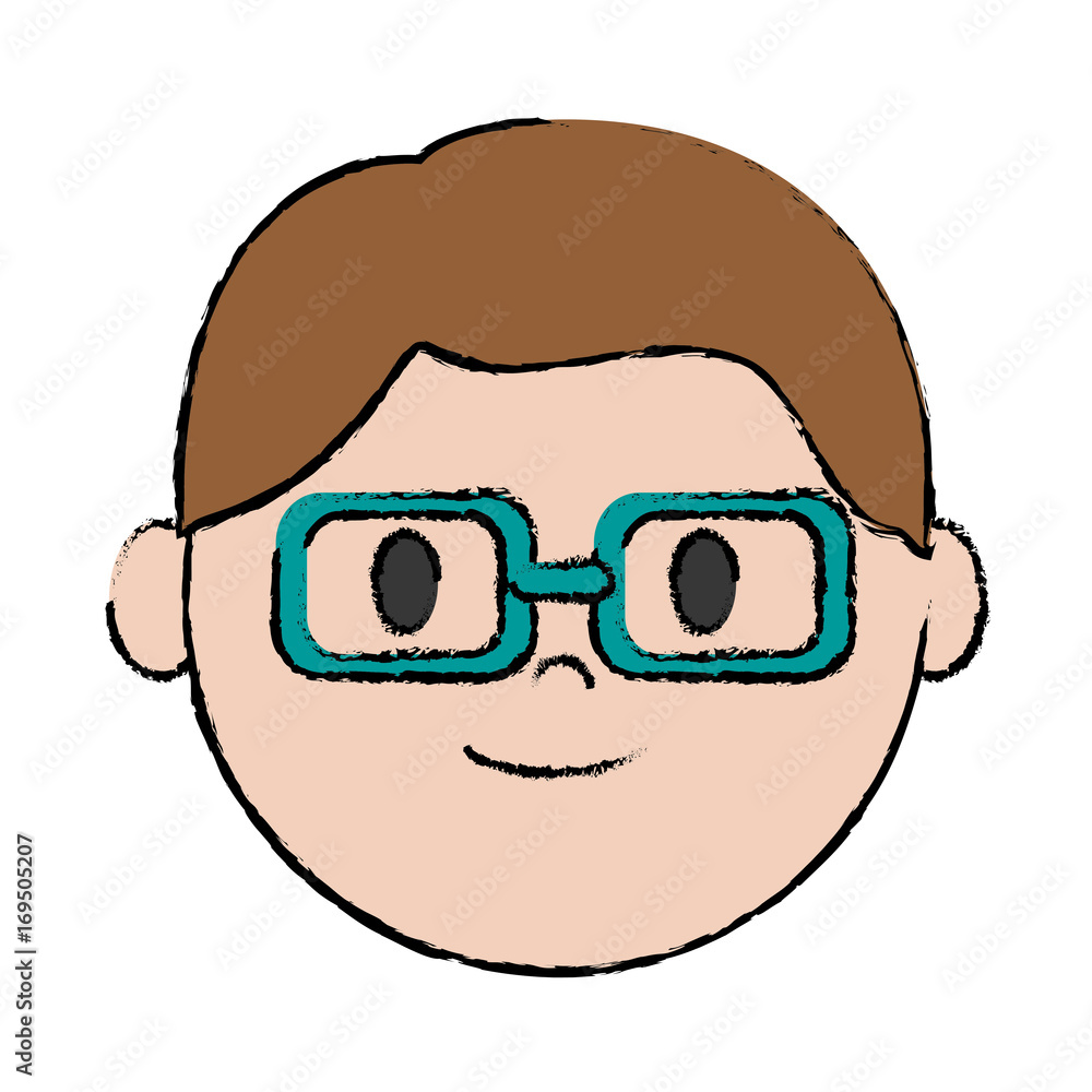 cartoon man with glasses icon over white background colorful design vector illustration