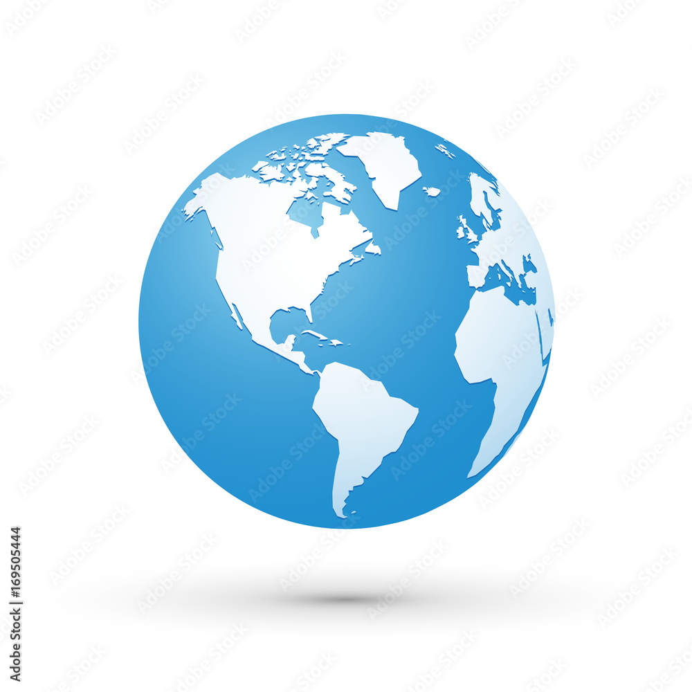 world map blue white illustration globe America