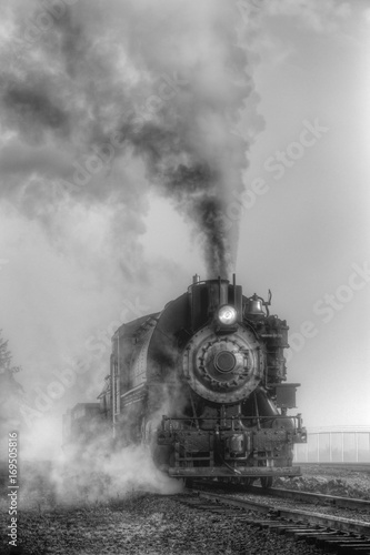 Black and white steam locomotive